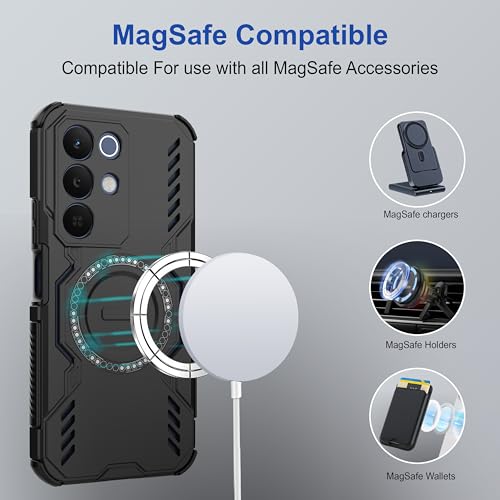 Image of amazon basics Back Case Cover for Realme Narzo 90x 5G | Magnetic Case with Built-in Metal Ring | Supports MagSafe Charger, Wallet & Car Mount | Shockproof Hybrid PC + TPU | Black