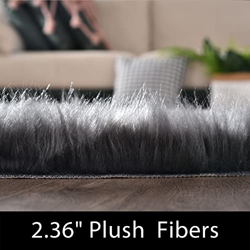Latepis Rugs for Living Room 5x7 Dark Grey Washable Faux Fur Throw Rugs for Bedroom Sofa Floor Fluffy Shag Fuzzy Rug Shaggy Rug Luxury Home Decor Rectangle