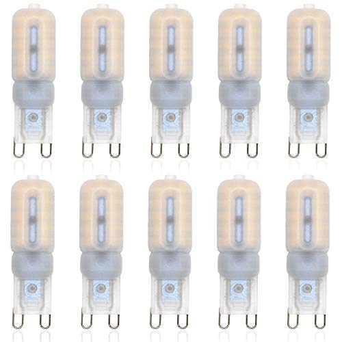 Mengjay 10 bombillas LED G9 de 5 W, 400 lúmenes, sin parpadeo y 3000 K, luz blanca cálida, G9, 40 W, ángulo de haz de 360°, clase energética A++