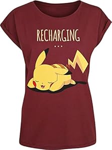 Pokémon Pikachu - Recharging Femme T-Shirt Manches Courtes Bordeaux XXL 100% Coton Large