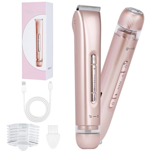 Lomffy Bikini Trimmer for Women, Dual-Head Electric Razors for Women IPX7 Waterproof Wet & Dry Painless Womens Razor Bikini Trimmer Rechargeable Lady Body Shaver or Bikini Underarm Leg Arm Body Face
