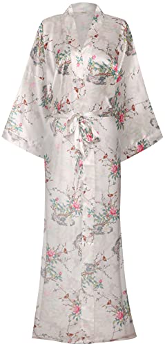 Image of goodmansam Women's Long Floral Satin Kimono Robes Bridal Dressing Gown Wedding Bridesmaid Nightgown