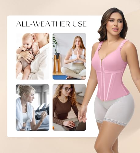 Image of SHAPSHE Waist Trainer Corset for Women Tummy Control Sport Workout Body Shaper Vest for Postpartum Gym Zipper and Hooks