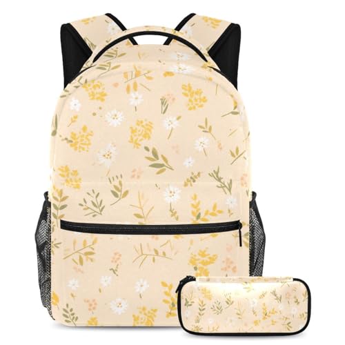 Ensemble de 2 cartables pour enfants jaune motif floral
