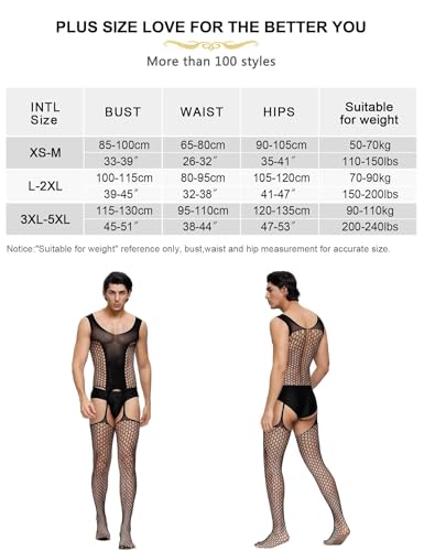 ohyeahlady Schlafoveralls Herren Sexy Bodystocking Große Größen Sissy Unterwäsche Desssous Reizwäsche Gay Fishnetz Negligees Lingerie Men Bodysuit Netzstrümpfe Schwarz,3XL-5XL