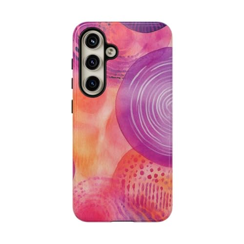 Coque violette Samsung S24 cercles aquarelles teintes chaudes