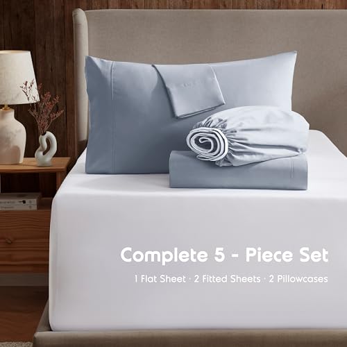 Image of Nestl Split King Sheet Set - Bed Sheets - Ice Blue - 5-Piece Deep Pocket
