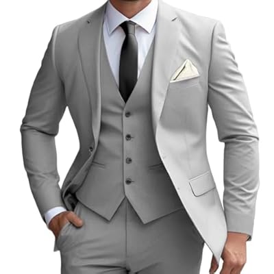 Men's 3 Piece Suit Slim Fit Men Tuxedo Suits for Wedding Business 2 Buttons Solid Blazer Jacket Vest Pants Set