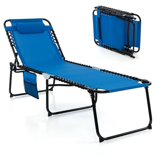 COSTWAY Sonnenliege mit Kopfstütze und Seitentasche, hohe Sitzhöhe,...