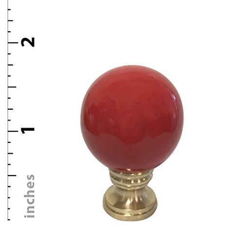 Image of Royal Designs Ceramic Sphere 1.75 inch Lamp Finial for Lamp Shade, Red, Polished Brass Base - Set of 2