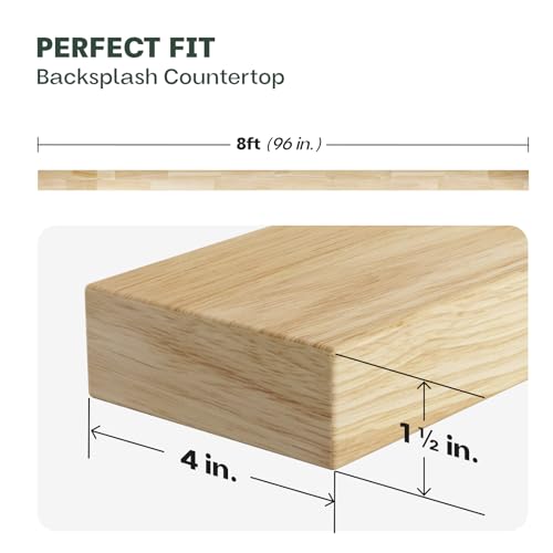 Bme Hevea Solid Wood Butcher Block Backsplash Countertop, 8ft L x 4" W, 1.5in Thick, Unfinished Backsplash Wood slabs for DIY, Kitchen Countertop