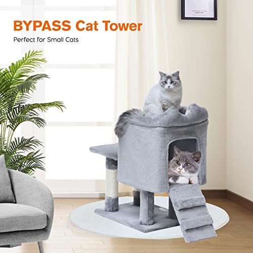 Bypass Cat Tree For Indoor Cats, 23.62" Modern Cat Tower With Sisal Scratching Posts, Cat Condo With Plush Perch, Climbing Ladder & Dangling Ball, Cat Furniture For Kittens Small Cats #TOP1