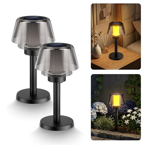 Viewsun 2 Pack Solar Table Lamps2 Lighting Modes Solar Pathway Lights Outdoor with Waterproof Cordless for Lawn Patio Walkway Driveway Decor Landscape Indoor Bathroom Lighting