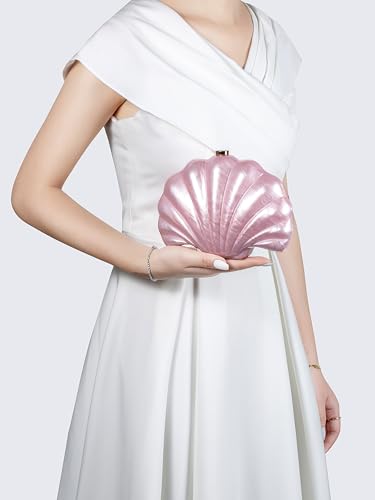 Image of Women Pearl Shell Acrylic Clutch Shell Purse Chain Shoulder Bag Ladies Wedding Clutch Prom Evening Handbag
