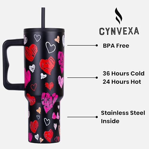 Image of Tumbler with lid and Straw 1200ML Cup Stainless Steel Vacuum Insulated Tumbler for Water, Iced Tea or Coffee 1.2L Office Gym Travelling (Black Heart)