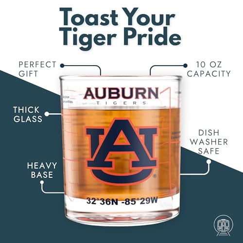 Image of Greenline Goods - University of Auburn Tigers College Whiskey Glasses (Set of 2), 10 oz - Full-Color Logo + Campus Map
