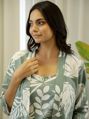 Image of Women's Printed Nightsuit Pajama with Top with Long Gown Lightweight Soft & Comfy Sleepwear for Girls & Women