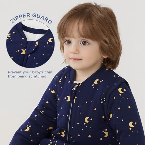 Image of Duomiaomiao 3.5 TOG Baby Sleep Sack 100% Cotton Winter Long Sleeve Baby Wearable Blanket, Super Warm Quilted Comfy Toddler Sleeping Bag