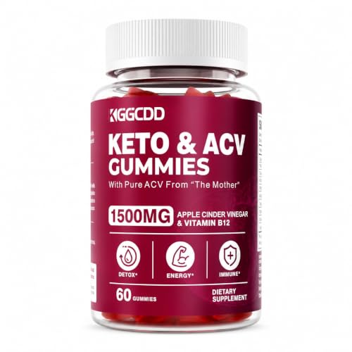 KGGCDD Keto ACV Gummies Advanced Weight Loss Keto Gummy Supplement for Women and Men with 1500MG Apple Cider Vinegar & Vitamin B12 Vegan & Non-GMO Detox & Cleanse Low-Carb 60 Count