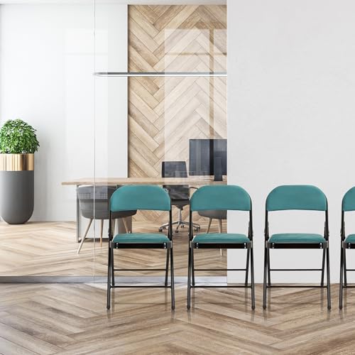 hjh OFFICE 803012 Silla Plegable tapizada TUDELA I Terciopelo Turquesa Silla de Visita Plegable, hasta 130 kg de Capacidad - imagen 6