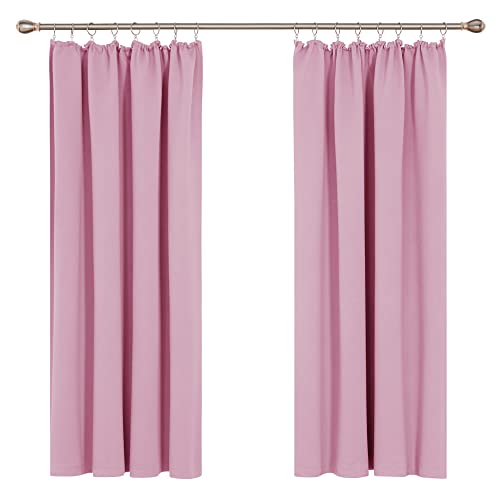Deconovo Pink Curtains Pencil Pleat, Thermal Insulated Tape Top Blackout Curtains for Girls, 46 x 54 Inch, Pink, 2 Panels