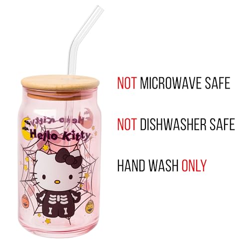 Vaso de Hello Kitty espeluznante rosa lavanda con popote de vidrio 4