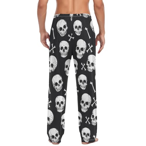 Pirates Colorful Skulls Pajama Pants Yellow Red Stars Men's Pajama Bottoms Lounge Sleepwear PJs Lightweight Sleep Pants L2