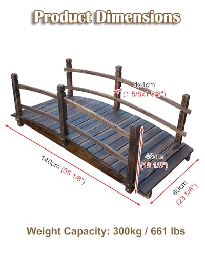 Pont de jardin en bois - Décoration extérieure avec rails latéraux pour aménagement paysager de ruisseaux et d'étangs