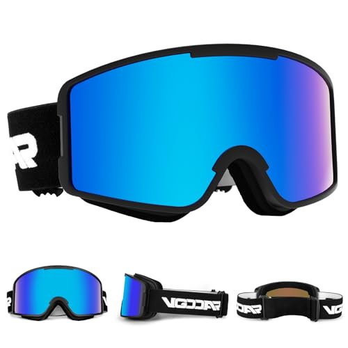 Vgooar Gafas de Esquí, OTG Gafas de Esquí con Lentes Cilíndricas y Correas Largas Ajustables, 100% Protección UV, Gafas de Nieve Antivaho para Hombres y Mujeres