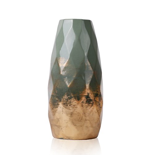 TERESA'S COLLECTIONS Ceramic Flower Vases, 23cm Green Gold Handmade Modern Decorative Vase for Livin TERESA'S COLLECTIONS Ceramic Flower Vases, 23cm Green Gold Handmade Modern Decorative Vase for Livin