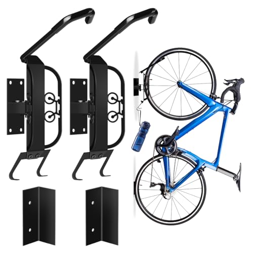 RAIPATH Swivel Bike Wall Mount, 2 PACK Heavy Duty Bike Rack for Garage Storage, Space-Saving Vertical Bicycle Hanger Holds 66 lbs, Adjustable Rotation, Anti-Rust, for Cyclists Homeowners Families