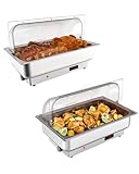 GarveeHome 2 Pack Electric Chafing Dishes Buffet Set 9 QT Full Size, NSF Stainless Steel Roll Top Catering Chafer Server Food Warmer with Cover for Party Wedding Banquet