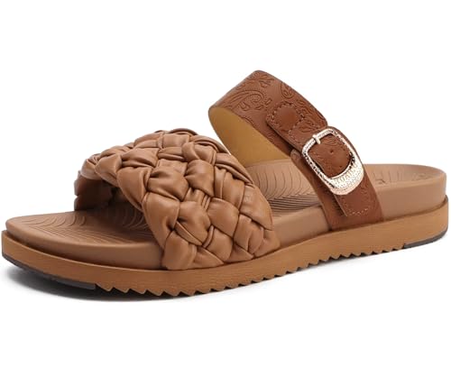 KuaiLu Womens Orthopedic Sandals Comfortable Arch Support Fashion Summer Beach Dressy Sandals With Leather Braided Adjustable Open Toe Cushion Travel Outdoor Plantar Fasciitis Shoes US Size5-11
