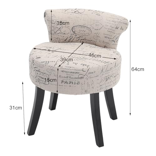 Warmiehomy Dressing Table Stool with Solid Wood Legs and Back Comfy Makeup Vanity Table Stool Chair for Bedroom Dressing Table, Kindergarten, Beige - Image 2