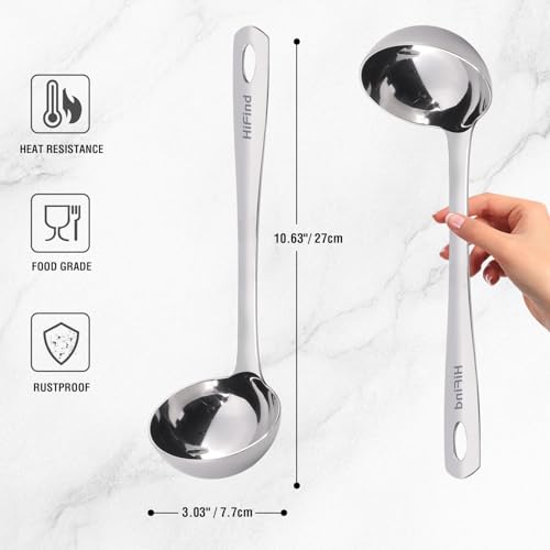 HIFIND Large Ladle Spoon 10.6 Inches Stainless Steel, Heavy Duty Mirror Polished Cooking Utensil, Dishwasher Safe, Kitchen Serving Tool, Rust-Resistant Metal Unique Soup Spoon