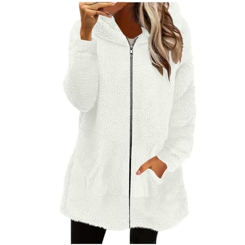 Hooded Fleece Jacket Women Sherpa Fuzzy Fur Coat Ladie Casual Zip Up Fall Winter Jackets Cardigan Outwear with Pockets