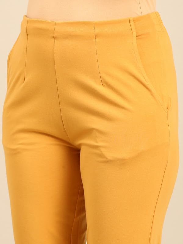 Image of De Moza Women Pencil Fit Cigarette Pant | 95% Cotton 5% Elastane | Mid Rise | 2 Pockets | Casual & Office Wear