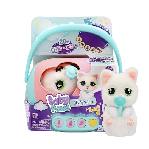 Baby Paws Just Born Gatito Mascotas INTERACTIVAS Mascota con Un Transportín Electrónico con Muchas Funciones A Partir de 3 Años