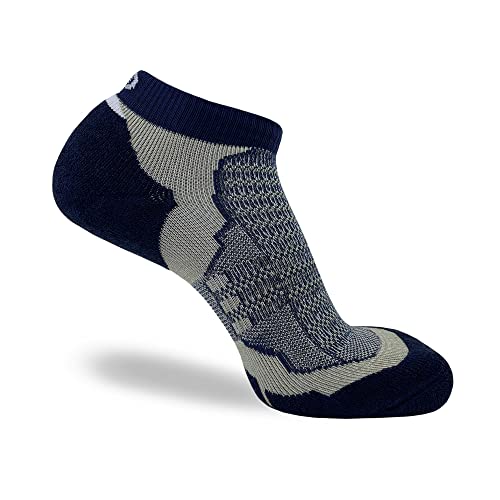 Pure Athlete Merino Wool Socks Men, Women, Youth – Low Cut Cushioned Athletic Running Sock, Moisture Wicking (1 Pair - Navy/Beige, Large) #TOP3