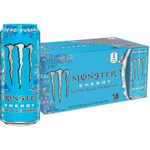 Monster Energy Ultra Blue Hawaiian, Sugar Free Energy Drink, 16 Ounce (Pack of 15)