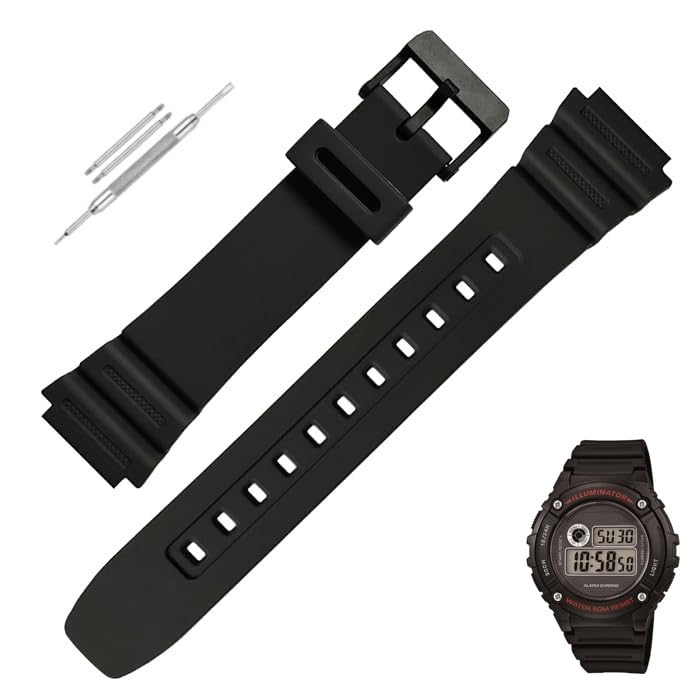 LineOn Soft Silicone Resin Watch Strap (Black) Compatible With CASIO W-216H W 216 H with Tools and Pins (Include) (B0CSZ6F2M2) Amazon Price History, Amazon Price Tracker