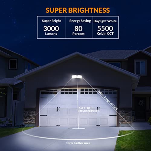 Image of LEPOWER 2 Pack LED Security Light Dusk to Dawn Outdoor Flood Light Fixture with 2 Adjustable Heads, 3000LM /28W, 5500K, IP65 Waterproof Exterior Flood Lights for Garage, Backyard (Black)