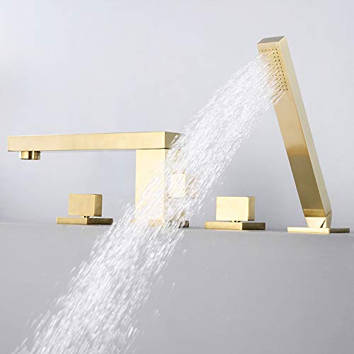 Lightinthebox Bathtub Faucet - Contemporary Brushed Gold Roman Tub Ceramic Valve Bath Shower Mixer Taps Two Handles Four Holes #TOP3