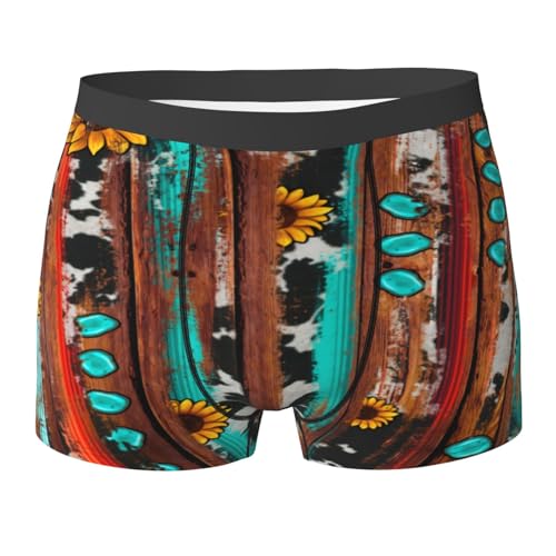 SHAOMABA Country Western Sunflowers Turquoise Stone Wood Cool, Breathable And Comfortable Fashionable Flat Corner Underwear