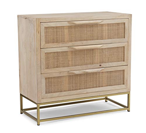 Powell Gold Base 3 Drawer Danika Cabinet, Natural Rattan 3