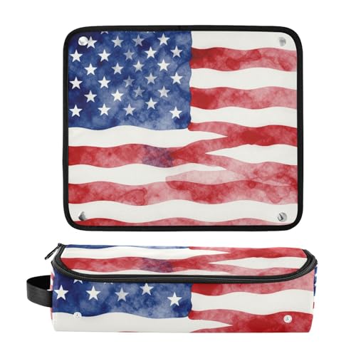 Estuche de viaje 2 en 1 para rizador con alfombrilla para plancha, doble capa, bolsa organizadora portátil para planchas, rizadores y alisadores de cabello, bandera Americana rojo, blanco y azul miniatura 3