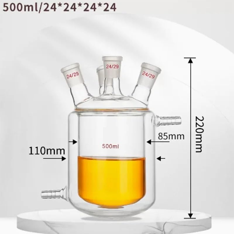 Matraz de vidrio de alto contenido en borosilicato Frasco de reacción de cuatro bocas con doble camisa de vidrio de borosilicato 50-5000 ml(500ml)