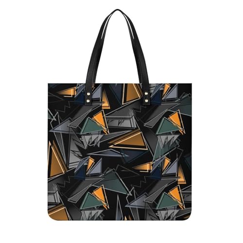 Tote bag triangle noir et jaune femmes à larges anses | Sac shopper de voyage géométrique