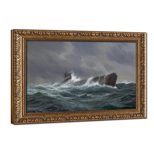 Tableau sous-marin U-Boot Adolf Bock - Décoration murale toile 1943 avec cadre suspendu
