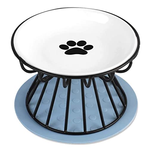 Dorakitten Katzennapf Erhöhter Katzenfutternapf, Erhöhter Katzenfutternapf Ständer, Futterwasser Anti Erbrechen Flach Keramik Katzenschale, mit Anti-Rutsch-Matte Haustiernapf für alle Katzen (Schwarz) Cover